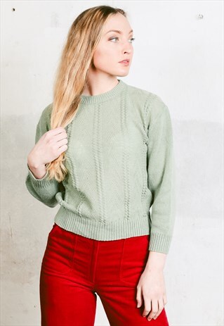 VINTAGE 70S SAGE GREEN KNIT SWEATER
