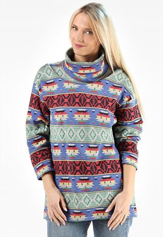 AZTEC PRINT SWEATER TURTLENECK SHIRT