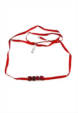 Dior Choker Necklace Bracelet Logo Red Ribbon Ruby Vintage