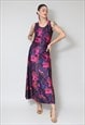 70's Vintage Ladies Dress Sleeveless Purple Floral Maxi
