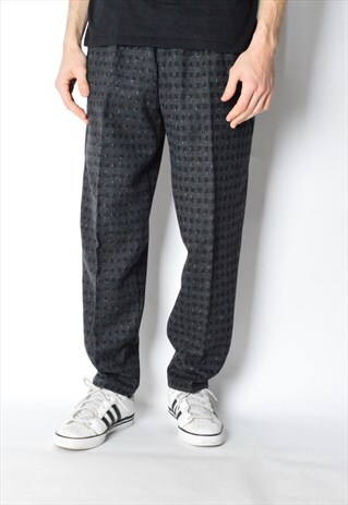 VINTAGE 80S GREY CHECK WOOL BLEND PANTS