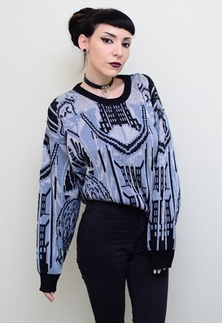 VINTAGE 90'S RETRO ABSTRACT PATTERNED SLOUCHY JUMPER