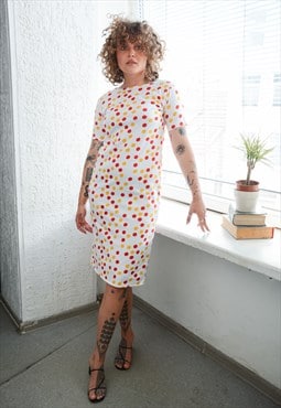 Vintage White Polka Dot Cotton Midi Dress