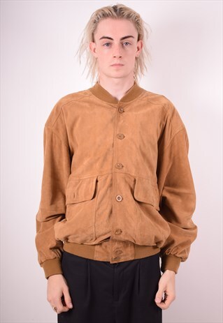MENS VINTAGE SUEDE BOMBER JACKET XL BROWN 90S