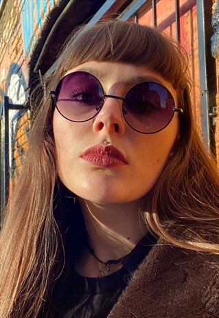 VINTAGE INSPIRED SUNGLASSES ROUND SHAPE IN BLACK AND PURPLE