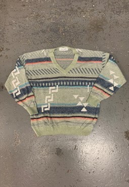 Vintage Abstract Knitted Jumper Funky Patterned Knit Sweater