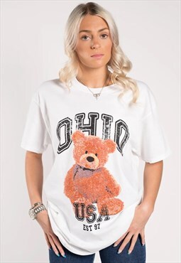 justyouroutfit Ohio Teddy Oversized T-Shirt in white 