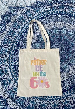 I'd rather be in the 60s retro printed tote bag 