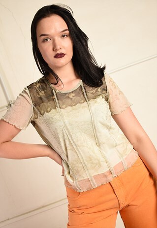 VINTAGE Y2K KITSCH FESTIVAL SHEER MESH TOP