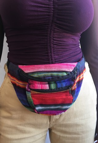 MULTI HAND WOVEN RAINBOW BUM BAG