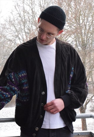 80S AZTEC PATTERNED SUEDE JACKET LEATHER JACKET