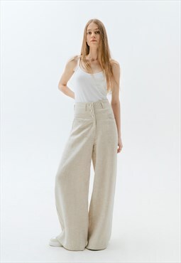 Linen wide pants with buttons