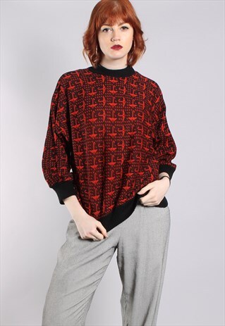 VINTAGE 80S UMBRELLA PATTERNED BATWING JUMPER