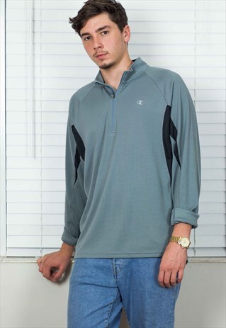 VINTAGE CHAMPION 1/4 ZIP JUMPER SWEATSHIRT LOGO 90S L 10.6