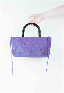 Vintage Y2k Party Purple Embroidered Plactic Handle Handbag