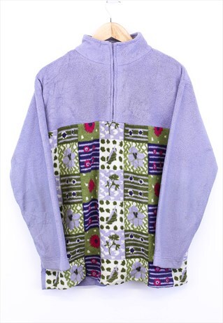 VINTAGE ABSTRACT FLEECE PURPLE QUARTER ZIP WITH PATTERN 90S
