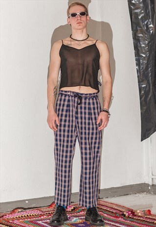 VINTAGE CLASSIC GOLF CHECKERED BLUE TROUSERS / 1990S