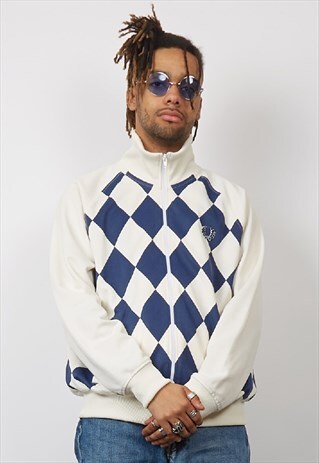 VINTAGE 80'S FRED PERRY WHITE DIAMOND TRACKSUIT JACKET
