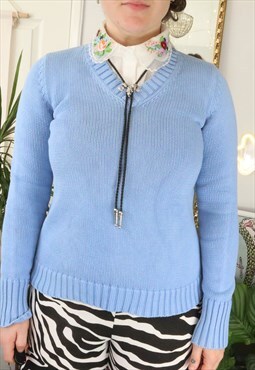 Retro 90s Ordinary Plain Monochrome Simple V Jumper Sweater