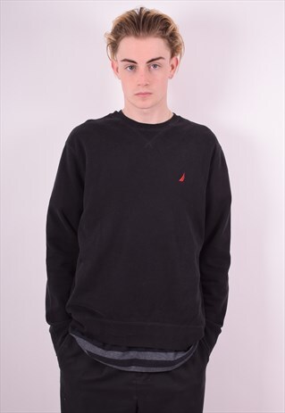 NAUTICA MENS VINTAGE SWEATSHIRT JUMPER MEDIUM BLACK 90'S