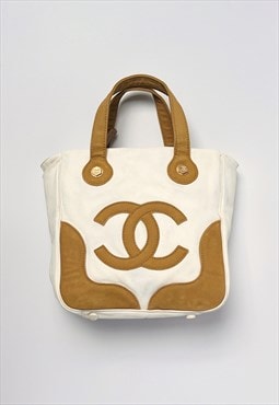 Chanel Handbag CC White Tan Logo Marshmallow Tote Monogram 