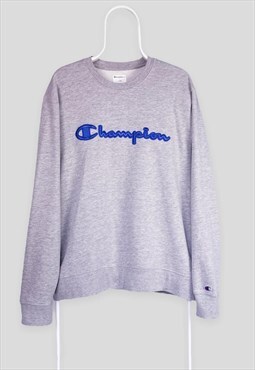 Vintage Champion Grey Sweatshirt Spell Out Embroidered Large