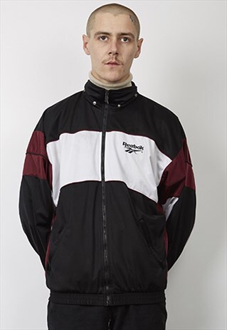 VINTAGE 80'S REEBOK BLACK / BURGUNDY TRACKSUIT JACKET