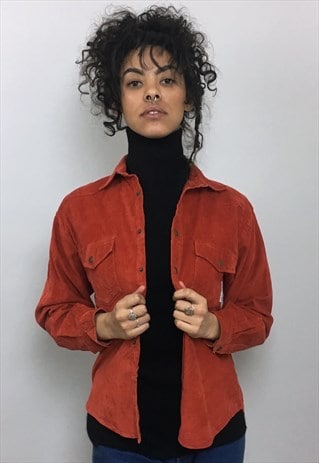 VINTAGE 90S RED ORANGE CORDUROY SHIRT