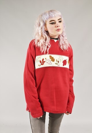VINTAGE EMBROIDERED AUTUMN SWEATER RED