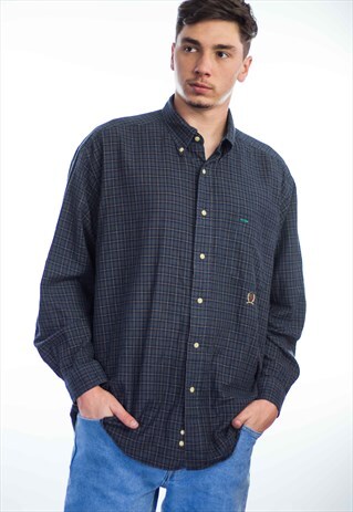 VINTAGE TOMMY HILFIGER LOGO FLANNEL SHIRT 90S L 10