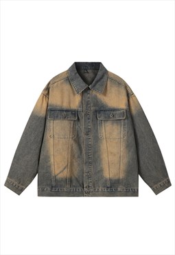 Stone wash denim jacket yellow bleached retro jean bomber