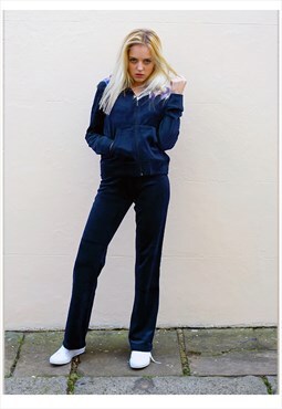  Long sleeves cotton blend Velour Tracksuits in Navy blue