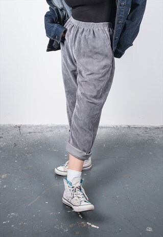VINTAGE 1990S GREY CORDUROY HIGH-WAISTED TROUSERS