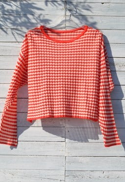Vintage orange/white striped shiny lurex ribbed sweater