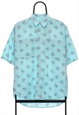 Vintage Benetton Blue Floral Short Sleeve Shirt Mens