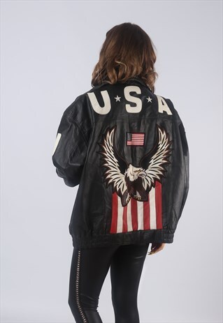 VINTAGE LEATHER BOMBER JACKET USA OVERSIZED UK 20-22 (BCW)