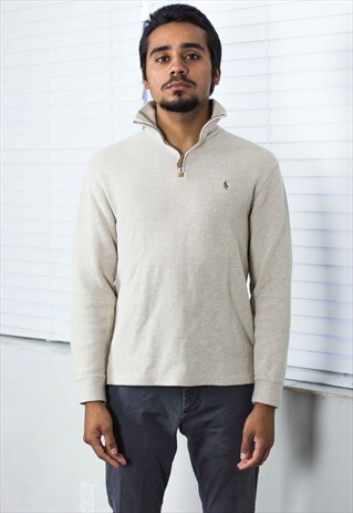 VINTAGE POLO RALPH LAUREN 1/4 ZIP JUMPER LOGO 90S S 16