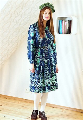 NAVY AND GREEN VINTAGE DRESS