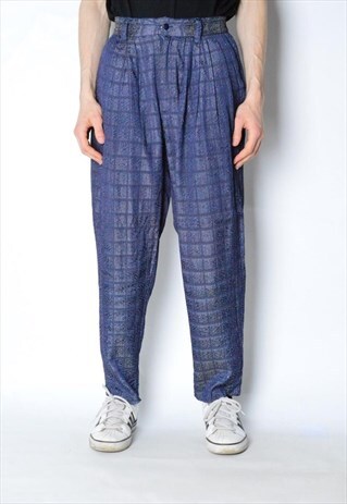 VINTAGE 70S NAVY BLUE CHECK PANTS