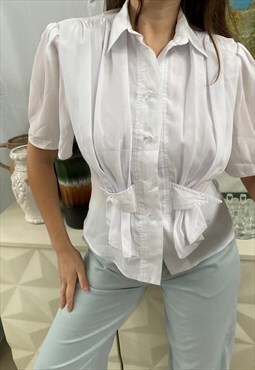 Vintage 80s white peplum blouse top draped minimalist
