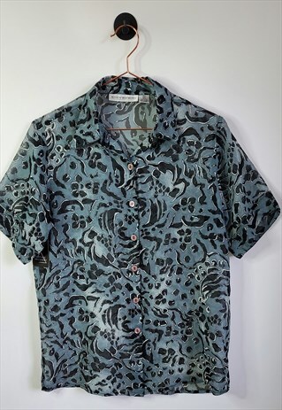 VINTAGE 90'S SHEER ANIMAL PRINT WOMEN'S BLOUSE SIZE M
