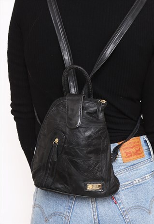 VINTAGE 90S BLACK PATCHWORK MINI FESTIVAL RUCKSACK BACKPACK