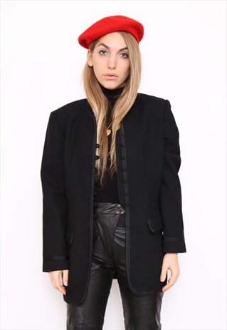 VINTAGE 80S BLACK WOOL JACKET BLAZER