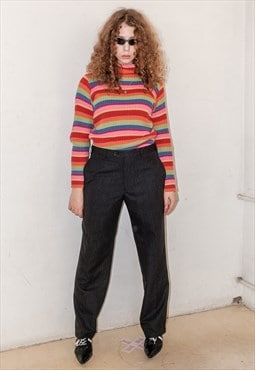 90's Vintage business lady striped trousers in dark grey
