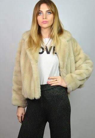 VINTAGE 1960S CREAM BLONDE CROPPED FAUX FUR JACKET