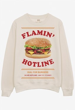 Flamin Hotline Unisex Burger Sweatshirt in Vanilla