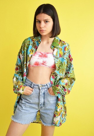 VINTAGE 80'S RETRO BOHO HAWAII PATTERN OVERSIZED SHIRT