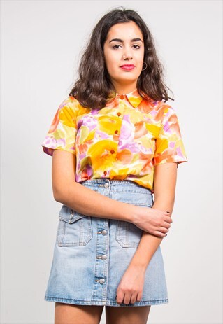90'S VINTAGE BRIGHT MULTICOLOUR FLORAL BLOUSE