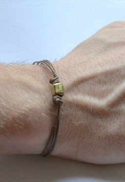 Men's bracelet - bronze tube, brown cord, gift for him