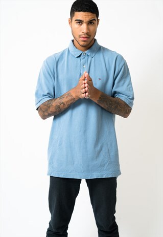 VINTAGE XXL MENS TOMMY HILFIGER BLUE POLO SHIRT
